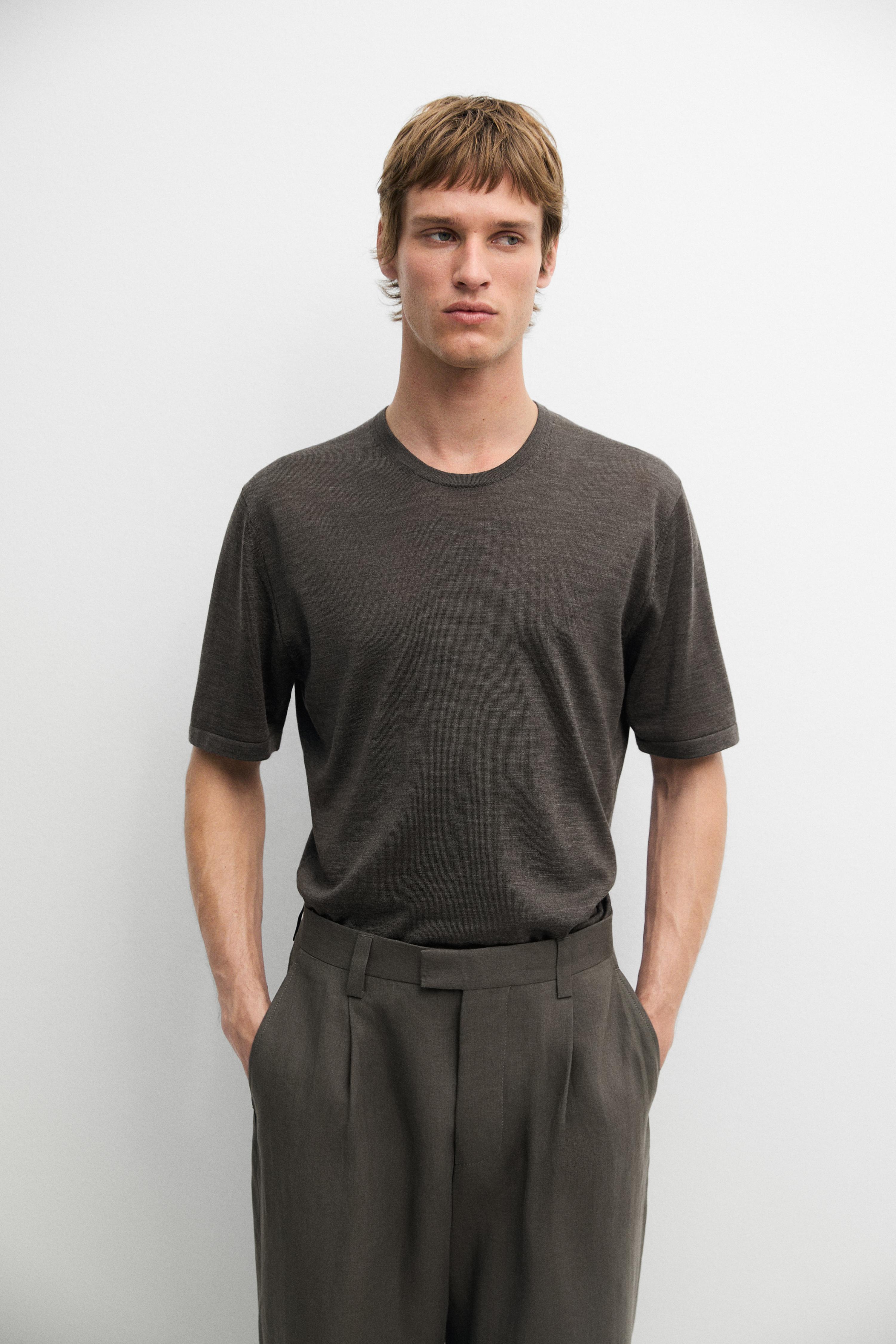 Wool-blend short-sleeve knit sweater — 843