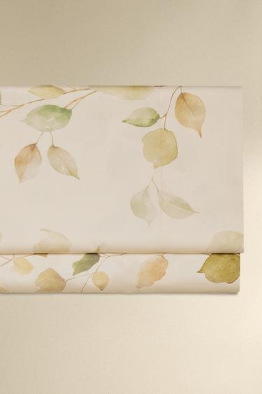SATEEN FLAT SHEET WITH LEAF PRINT - Ecru by Zara - Image 0