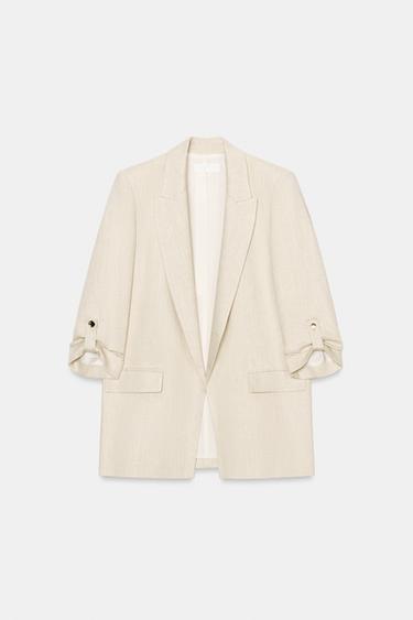 Zara OPEN BLAZER WITH ROLLED-UP SLEEVES - Light beige