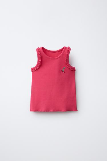 Zara EMBROIDERED RIBBED SLEEVELESS TOP - Red / Coral