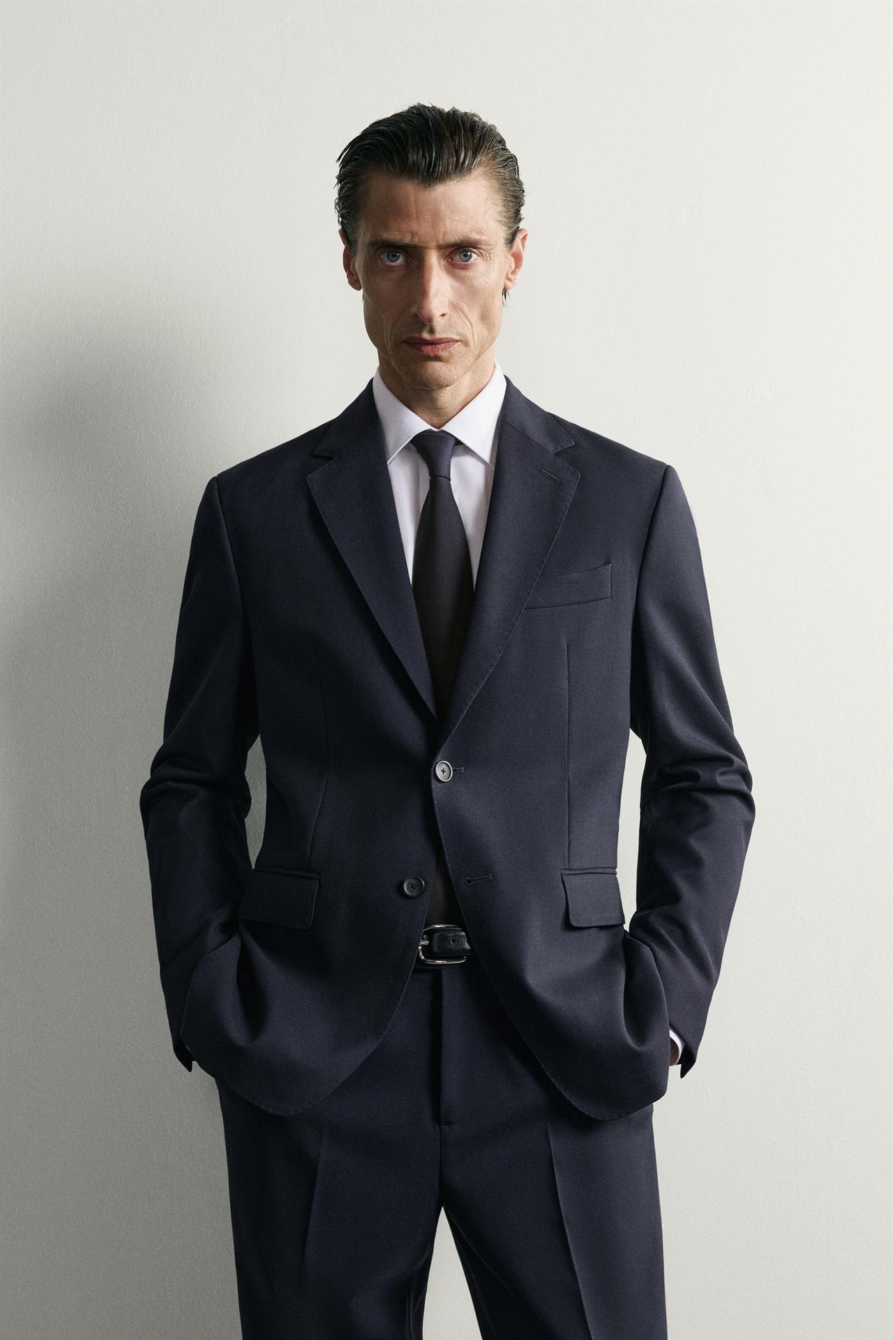 100% WOOL SUIT BLAZER — Navy blue