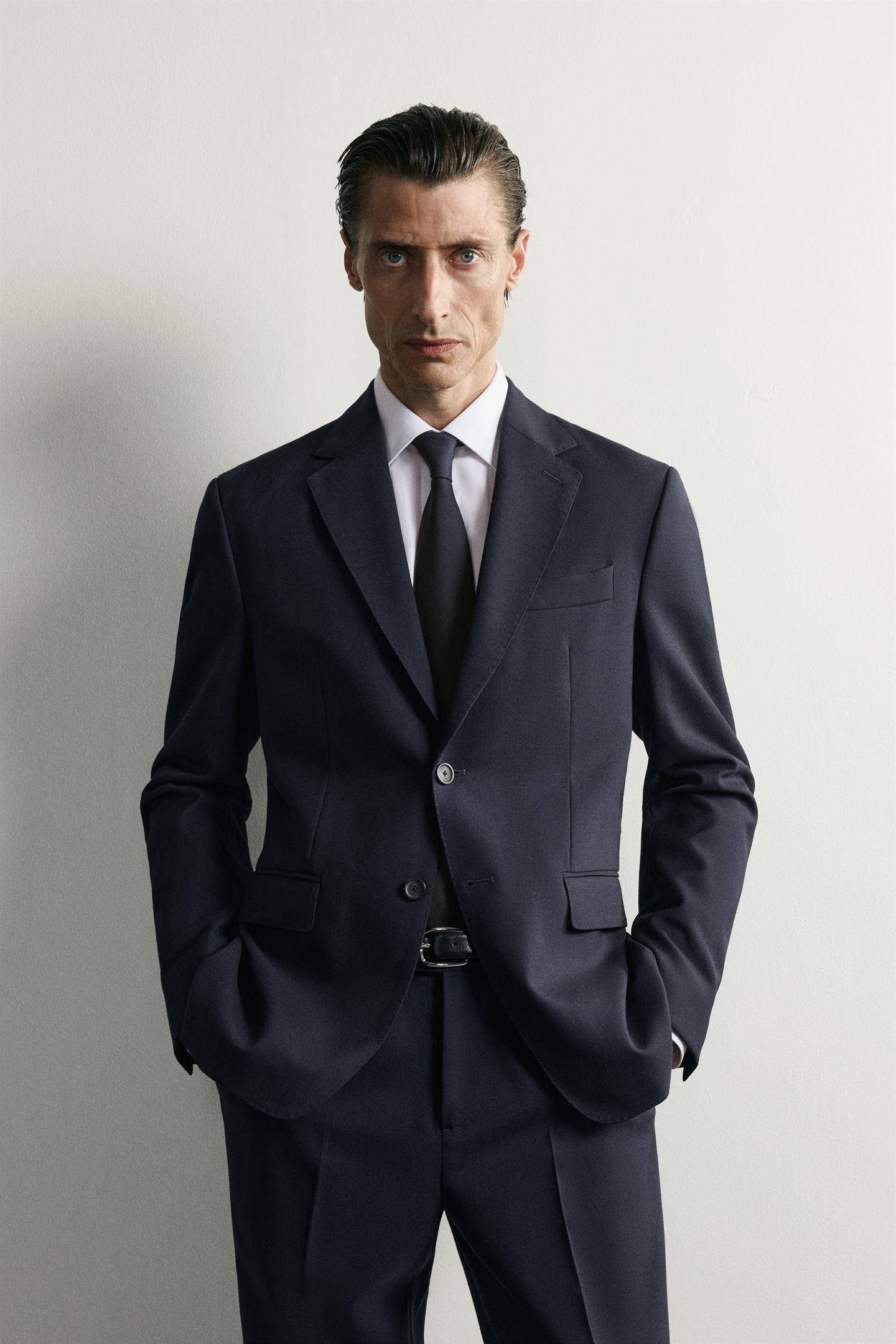Мужской пиджак Zara 100% Wool Suit Blazer, цвет: Тёмно-синий — фото 2