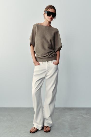 Zara 背面垂褶領口針織上衣 - 暗灰褐色 - 圖片 0