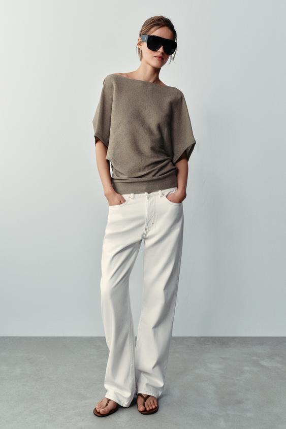 Zara 背面垂褶領口針織上衣 - 暗灰褐色 - 圖片 0