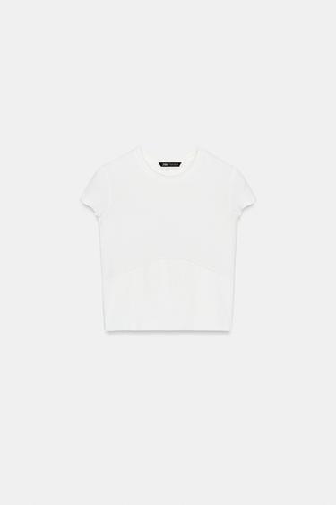 CAMISETA CROP COSTURAS - Blanco de Zara
