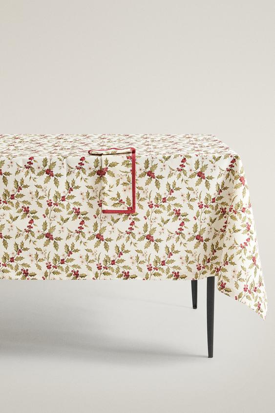 Zara COTTON CHRISTMAS HOLLY TABLECLOTH - Ecru - Image 0