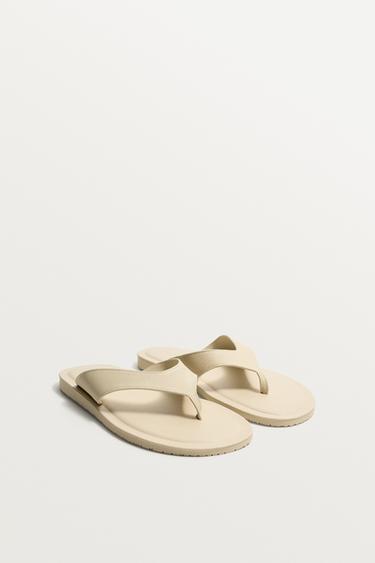صندل جلدي بأشرطة - أبيض صدفي الخاص بـ Zara