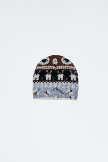 Zara PRINTED KNIT BEANIE - Blue