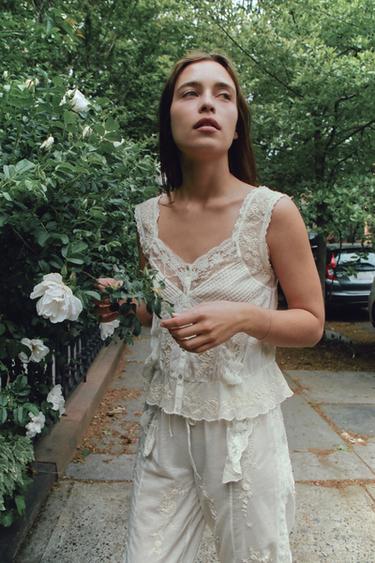 PLEATED TOP WITH EMBROIDERY AND BEADING - Ecru by Zara - Image 2