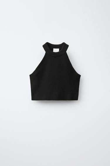 Zara HALTER NECK KNIT TOP - Black