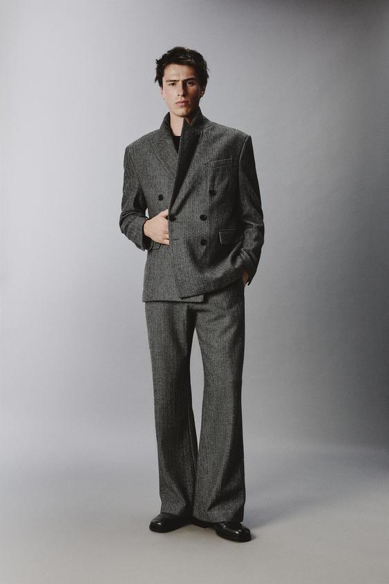 HERRINGBONE STRUCTURED WOOL BLEND SUIT JACKET