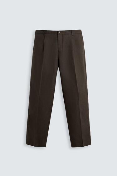 CALÇA 100% LINHO PREGAS - Chocolate da Zara