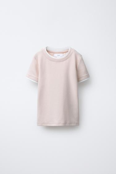Zara DOUBLE MODAL T-SHIRT - Ecru