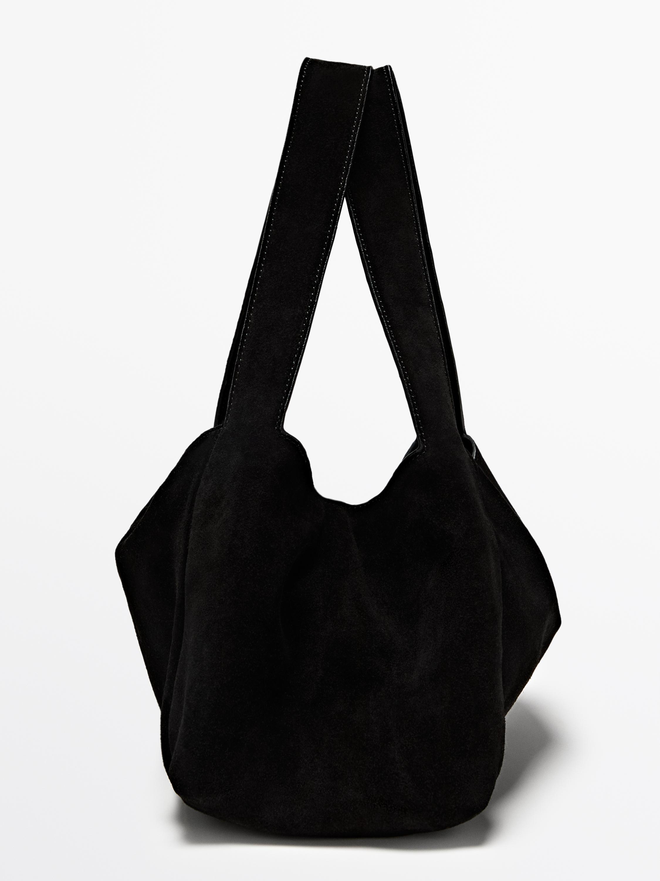 Mid-size split leather shopper bag