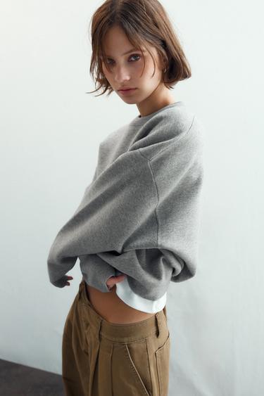 RIB KNIT SWEATSHIRT - Grey marl by Zara