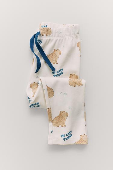 AGES 2-6/ CAPYBARA PRINT T-SHIRT AND TROUSERS PYJAMAS - camel by Zara