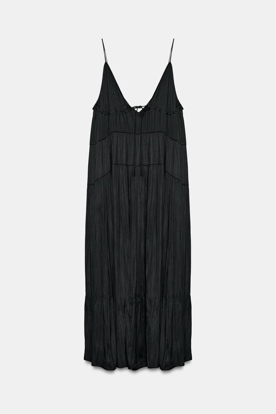 VESTIDO MIDI SATINADO - Negro de Zara - Imagen 0