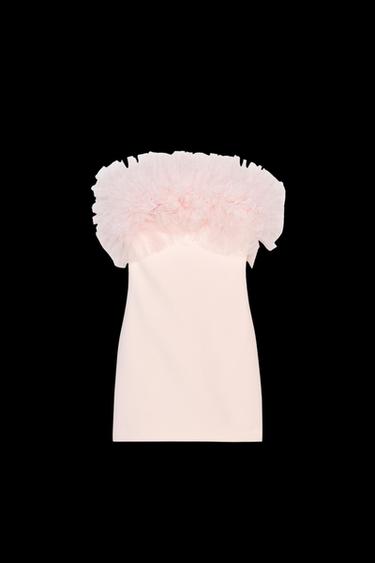 Zara VOLUMINOUS TULLE MINI DRESS - Pastel pink - Image 0