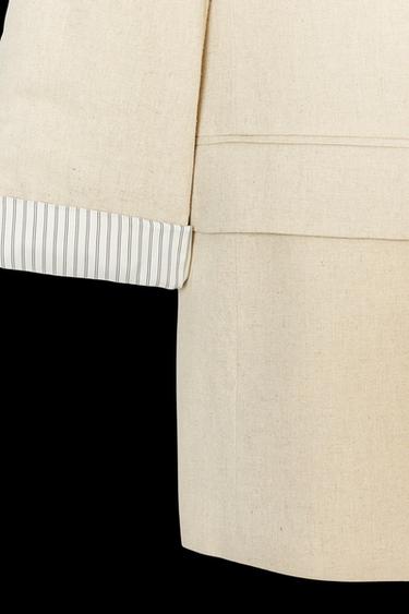 BLAZER MIT LEINEN UND BEDRUCKTEN ÄRMELAUFSCHLÄGEN - Hellbeige von Zara