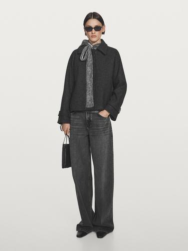 Abrigo corto manga ranglán mezcla lana - Gris de Zara
