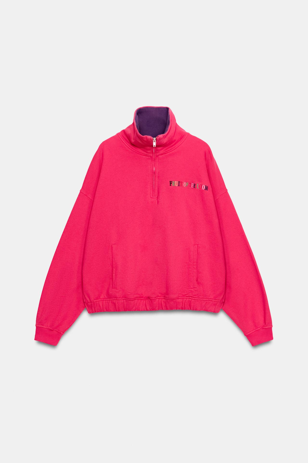 FRUIT OF THE LOOM™ CONTRAST COLLAR SWEATSHIRT — Fuchsia
