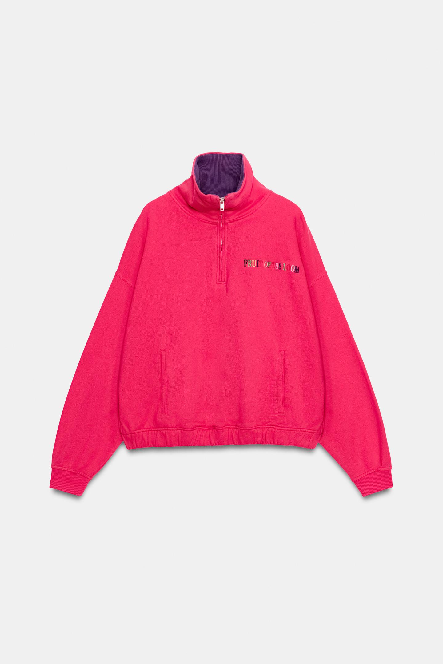 Женская толстовка Zara Fruit OF the Loom™ Contrast Collar, цвет: Фуксия — фото 2