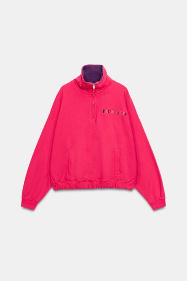 FRUIT OF THE LOOM™ CONTRAST COLLAR SWEATSHIRT — Fuchsia 2