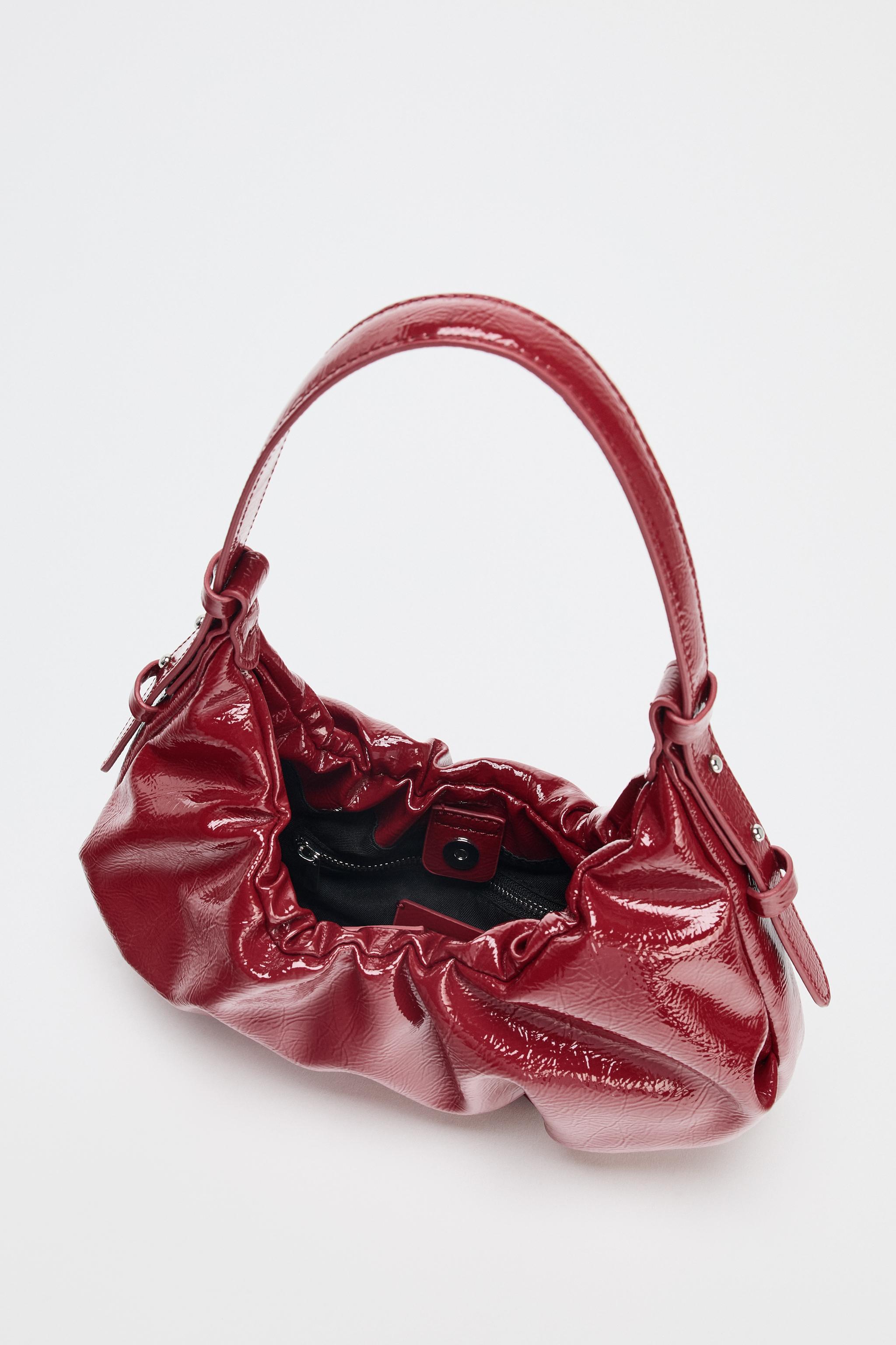 国内発送★ZARA★ギャザー入り*ハンドバッグ レッド zara ギャザーショルダーバッグ レッド - メルカリ