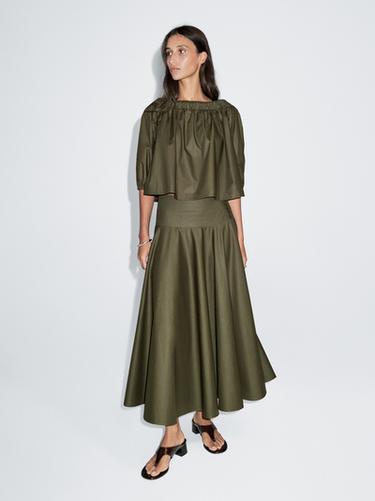 Zara Flared midi skirt with sash belt - Dark green