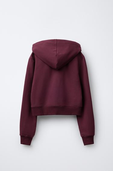 PLAIN ZIP-UP HOODIE - Burgundy by Zara - Image 1