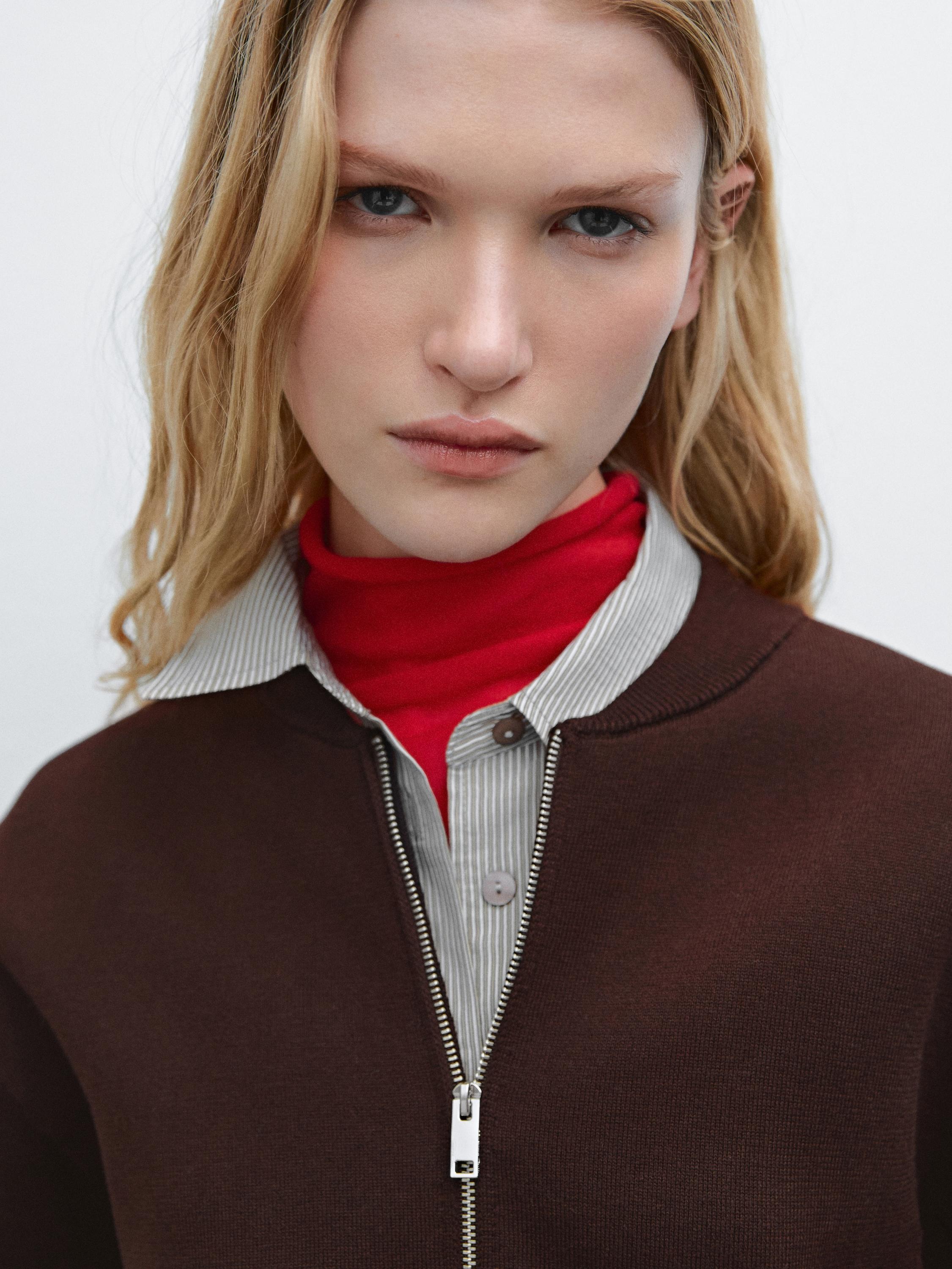 Cotton blend zip-up knit cardigan - Mink marl | ZARA United
