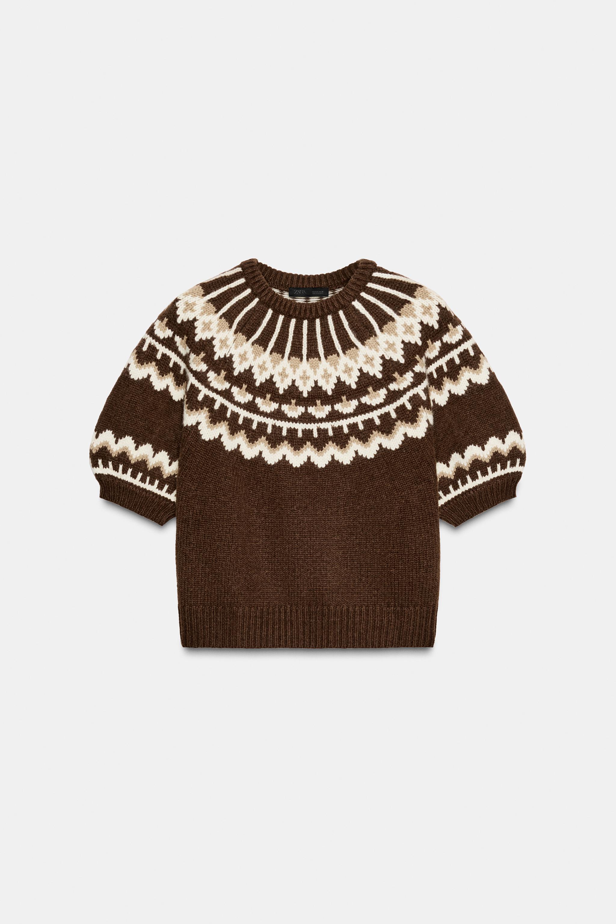 SHORT SLEEVE JACQUARD KNIT SWEATER