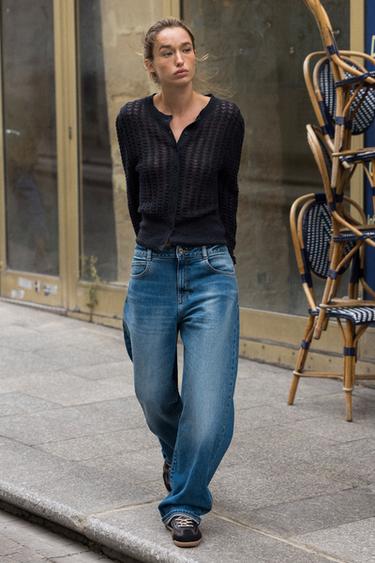 POINTELLE KNIT WOOL AND ALPACA CARDIGAN - Navy blue by Zara - Image 0