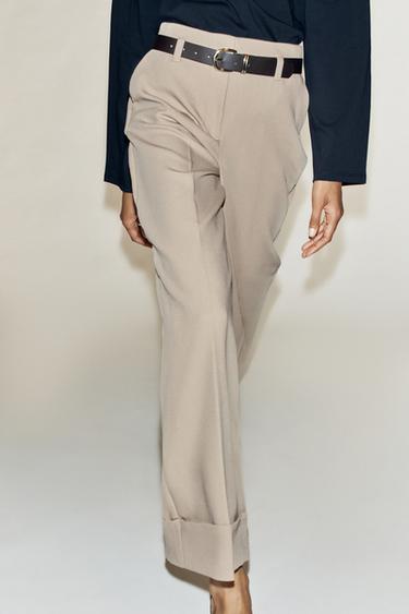 PANTALÓN CINTURÓN BAJO VUELTA - Camel claro de Zara