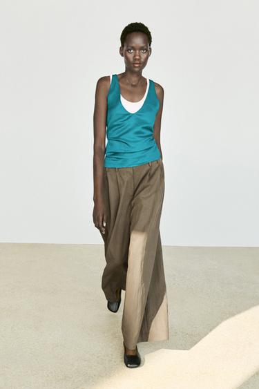 Zara Technical wide-leg pleated pants - Black gold - Image 0