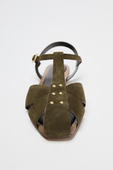 SPLIT SUEDE CAGE SANDALS - Khaki Green by Zara - Image 2