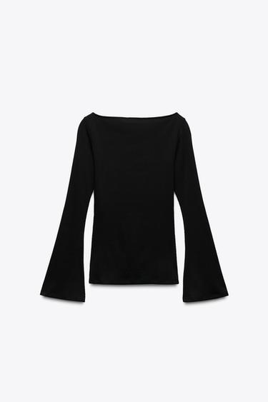 T-SHIRT MANCHES ÉVASÉES - Noir de Zara - Image 4