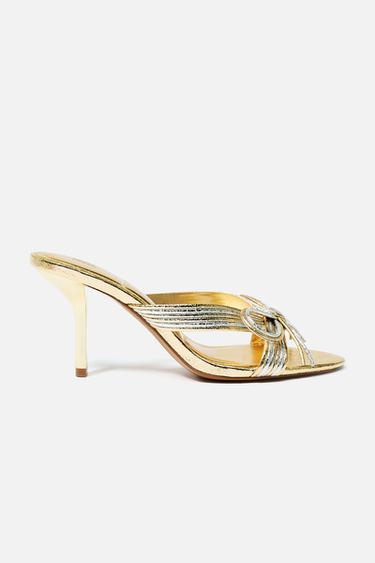 METALLIC BOW HIGH-HEEL SANDALS - Gold by Zara