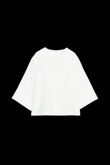 Zara COTTON KIMONO BLOUSE - White - Image 0