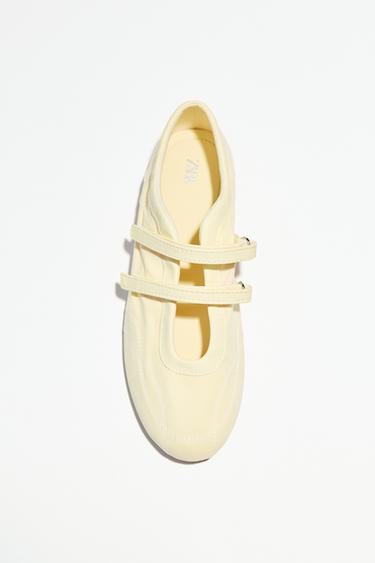SATIN-EFFECT TOPSTITCHED BALLET FLATS - Yellow by Zara