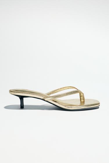 METALLIC KITTEN SANDALS - Gold by Zara