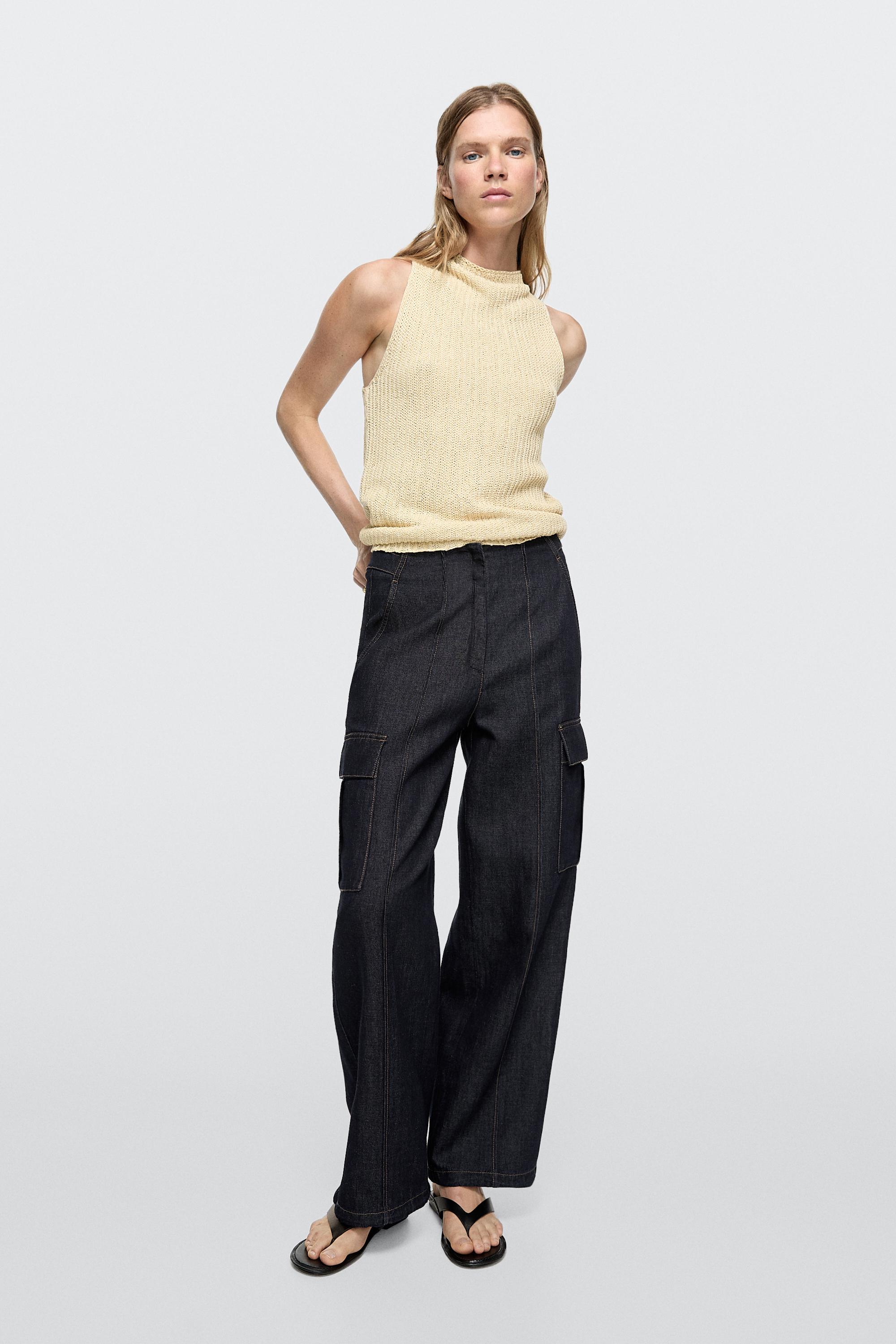 Linen blend cargo jeans