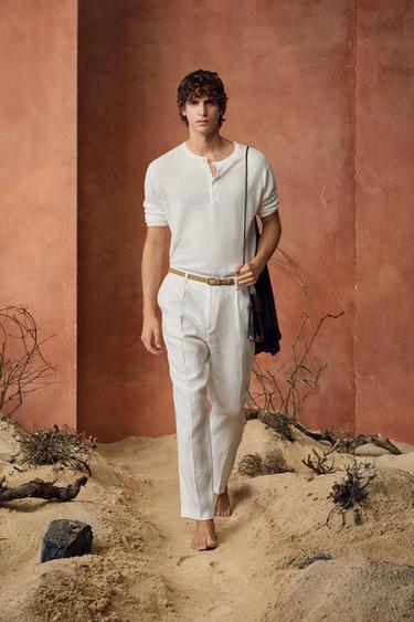 100% LINEN REGULAR FIT TROUSERS - White by Zara - Image 0