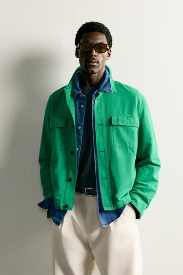 SOBRECAMISA REGULAR FIT ALGODÓN - LINO - Verde de Zara