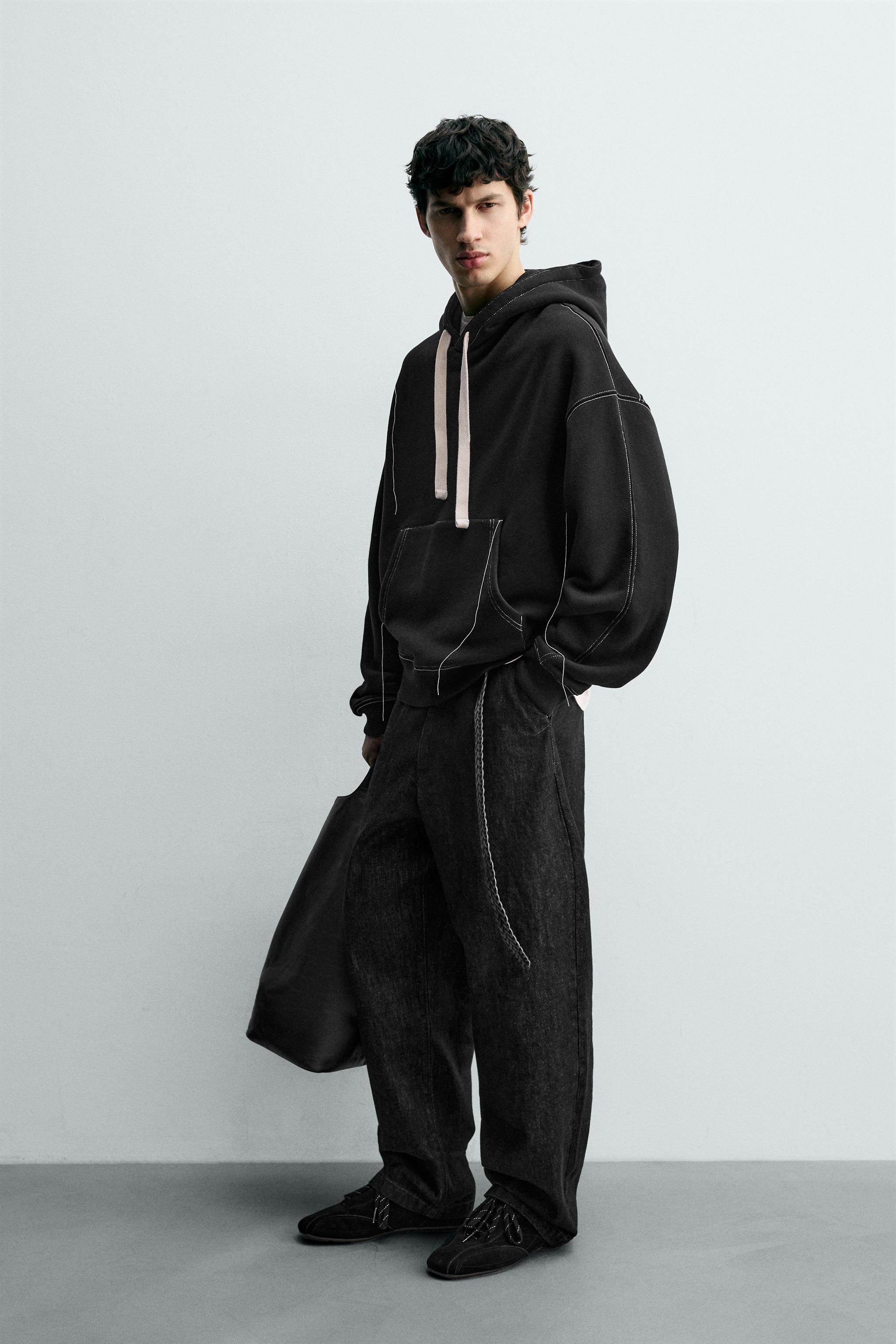 TOPSTITCHED HOODIE SWEATSHIRT