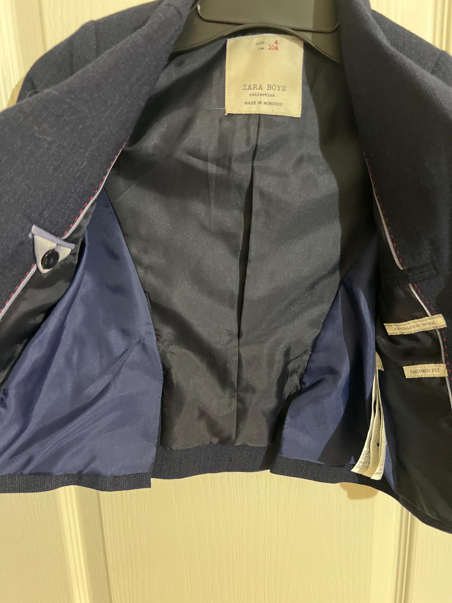 ZARA KIDS BOYS NAVY TEXTURED SUIT SET POCKET SQUARE SIZE 4 104CM