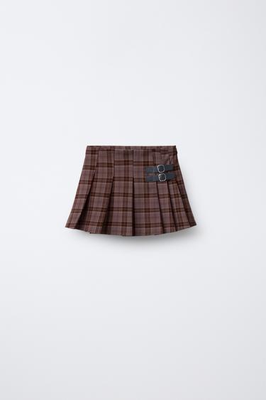 Zara PLAID BUCKLE SKORT - Dark pink - Image 0