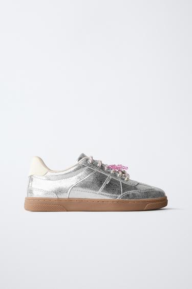 Zara METALLIC CHARM SNEAKERS - Silver
