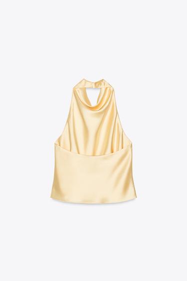 TOP HALTER SATINÉ - Jaune de Zara - Image 5