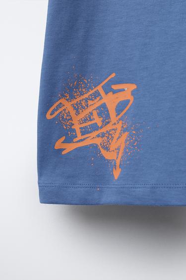 Zara GRAFFITI PRINT T-SHIRT - Blue